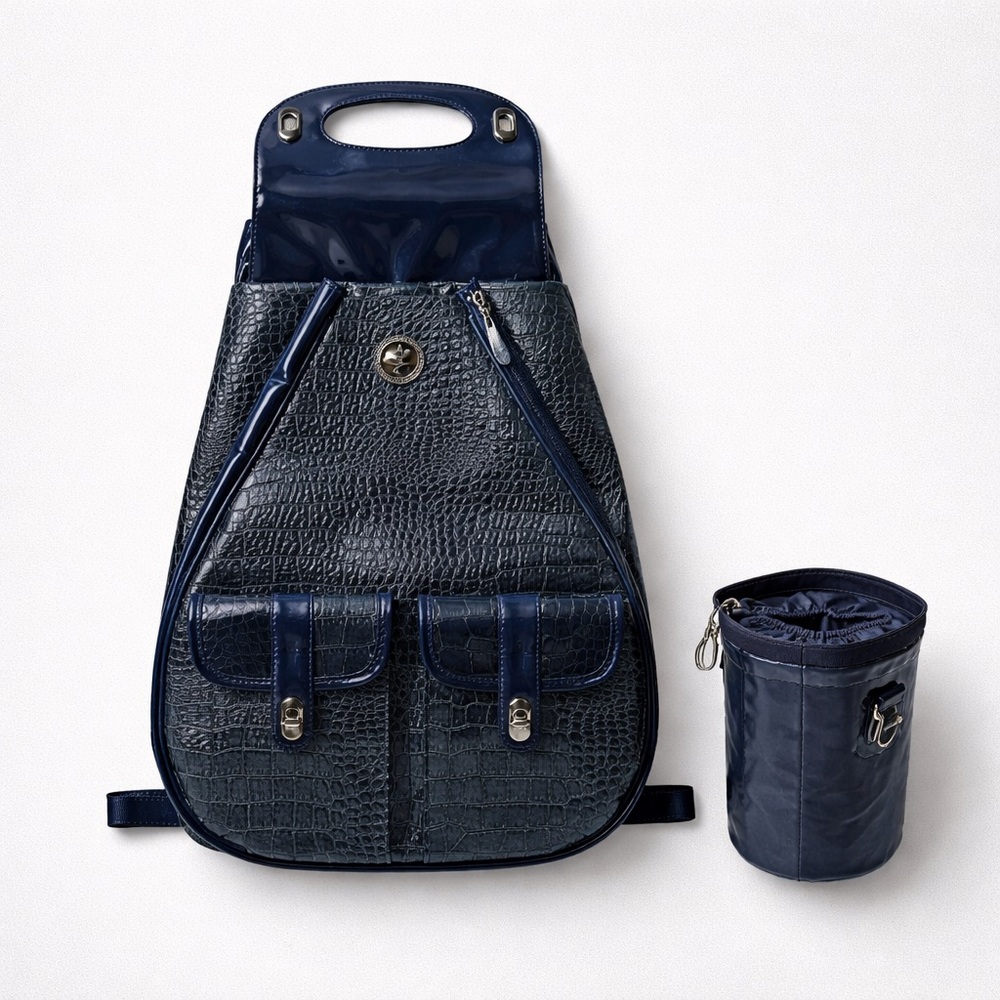 Navy Croc-Texture Backpack with Detachable Pouch Limited Edition